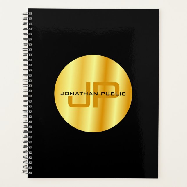 Elegant Black Gold Template Trendy Monogram Planner (Front)