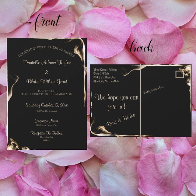 Elegant Black Gold Text Flames Wedding Invitation (Creator Uploaded)