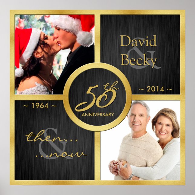 Elegant black & gold then and now 50th anniversary poster (Front)
