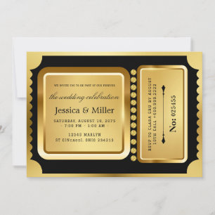 Elegant Black & Gold Ticket Wedding Invitation