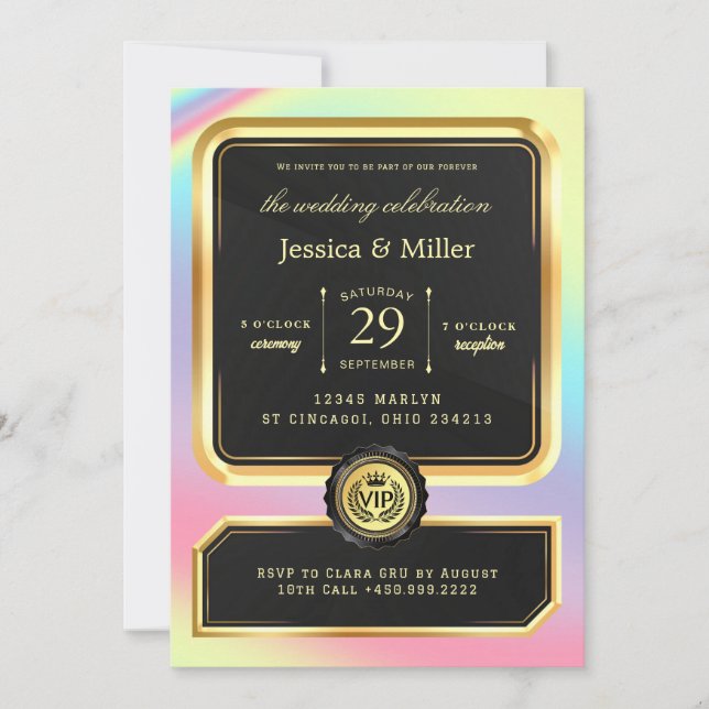 Elegant Black & Gold Ticket Wedding Invitation (Front)