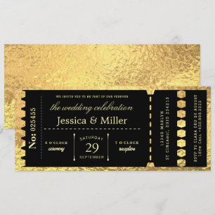 Elegant Black & Gold Ticket Wedding Invitation