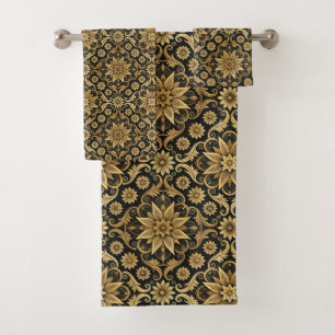 Elegant black gold tiled pattern  bath towel set