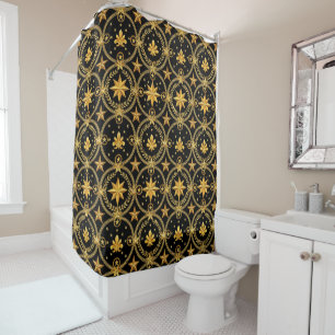 Elegant black gold tiled pattern shower curtain