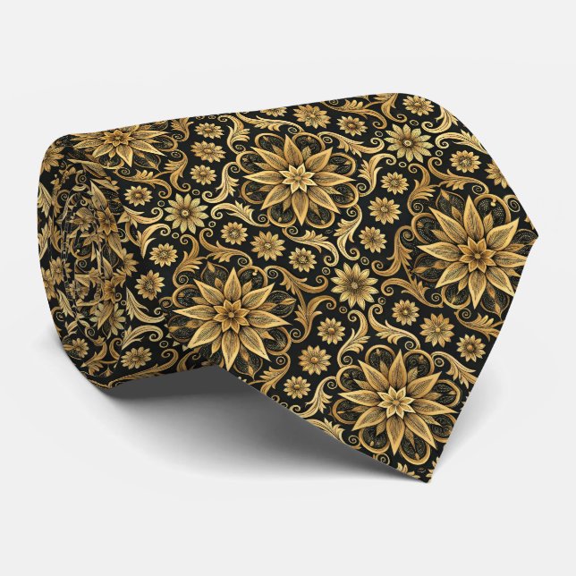 Elegant black gold tiled pattern  tie (Rolled)