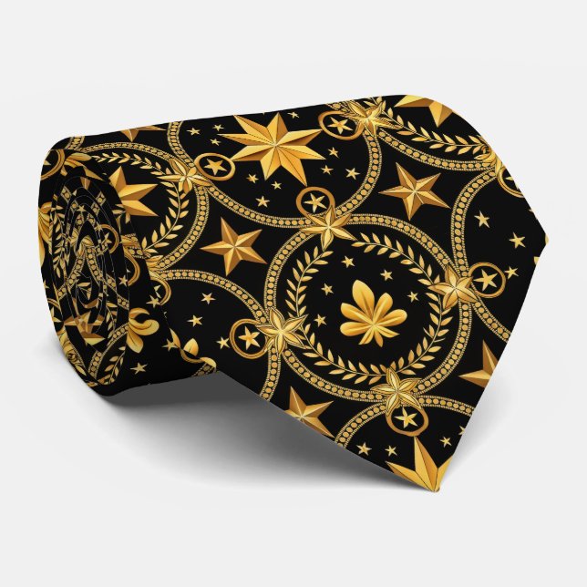 Elegant black gold tiled pattern  tie (Rolled)