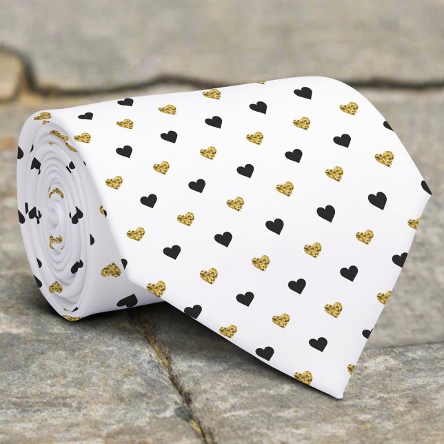 Elegant Black Gold Tiny Heart Valentine Pattern Tie (Creator Uploaded)