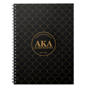 Elegant Black Gold Trellis Monogram Spiral Notebook
