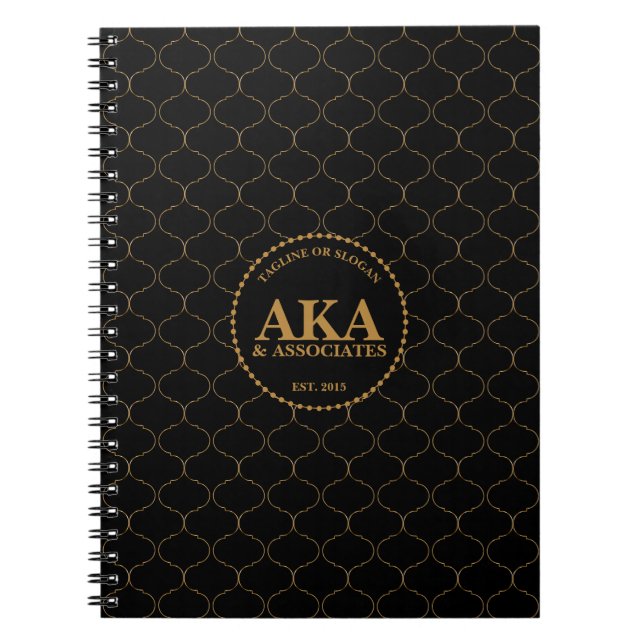 Elegant Black Gold Trellis Monogram Spiral Notebook (Front)