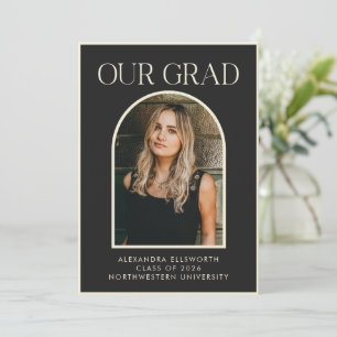Elegant Black Gold Trendy Arch Photo Graduation Announcement