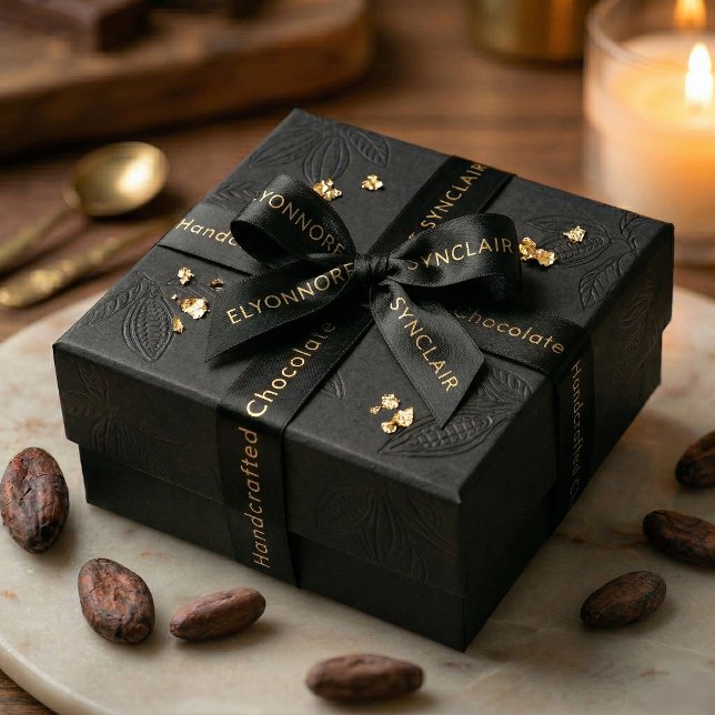 Elegant Black Gold Typography Chocolate Satin Ribbon (Creator Uploaded)