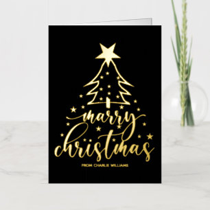 Elegant Black Gold Typography Christmas Card