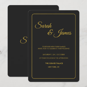 Elegant Black & Gold Typography Wedding Invitation