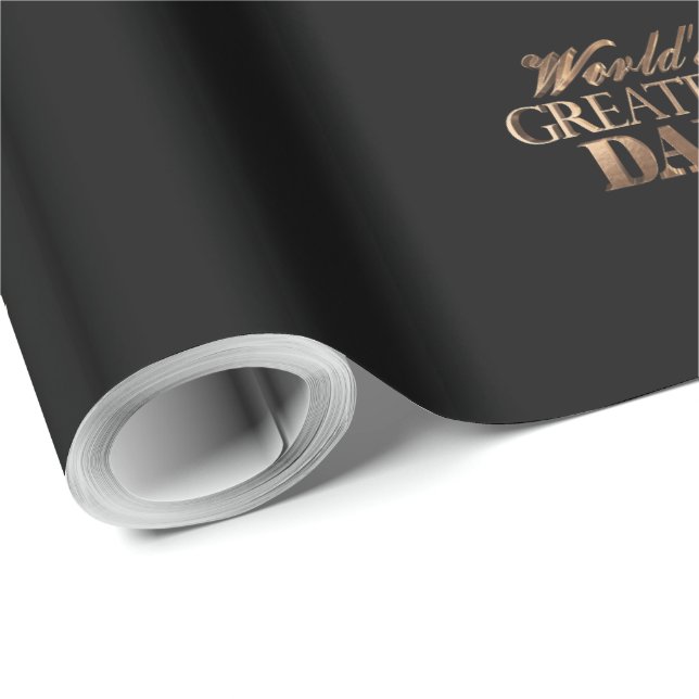 Elegant Black Gold Typography World's Greatest Dad Wrapping Paper (Roll Corner)