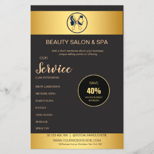 Elegant Black & Gold Unisex Hair Salon Flyer