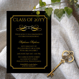 Elegant Black Gold University Graduation Party I Magnetic Invitation