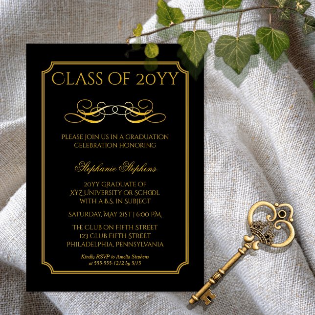 Elegant Black | Gold University Graduation Party I Magnetic Invitation (Elegant Black and Gold Tone College | University Graduation Announcement Party Magnetic Invitation)