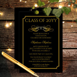 Elegant Black   Gold University Graduation Party Invitation