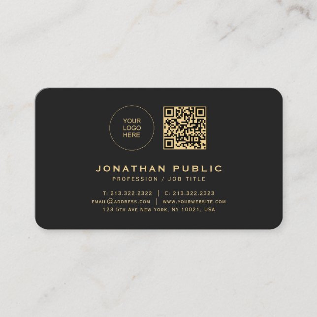 Elegant Black Gold Upload Your Logo Rounded Corner Business Card (Front)
