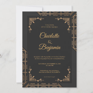 Elegant Black Gold Victorian Wedding Invitation