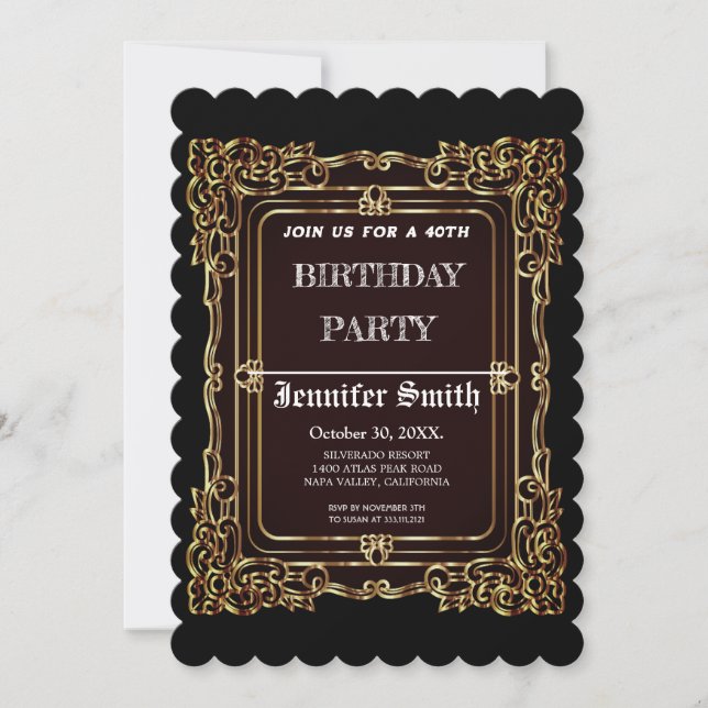 Elegant black gold vintage 40th birthday invitatio invitation (Front)
