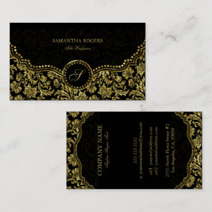 Elegant Black & Gold Vintage Floral Damasks Business Card