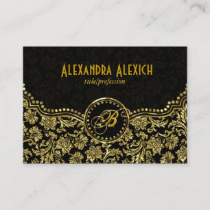 Elegant Black & Gold Vintage Floral Damasks Business Card