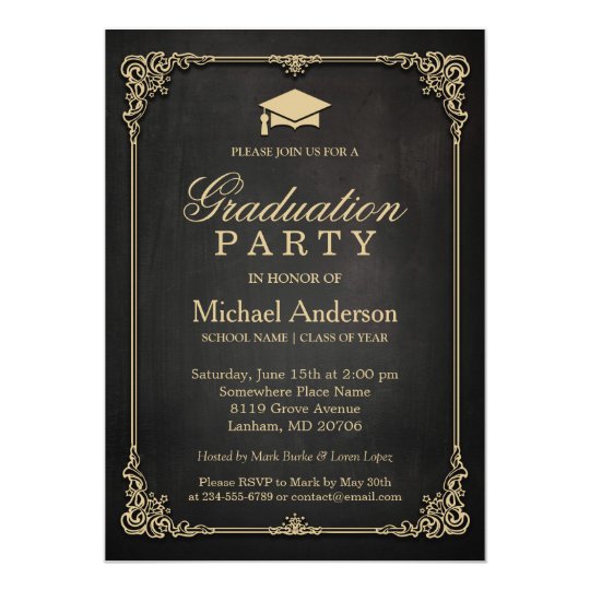 Elegant Black Gold Vintage Frame Graduation Party ...