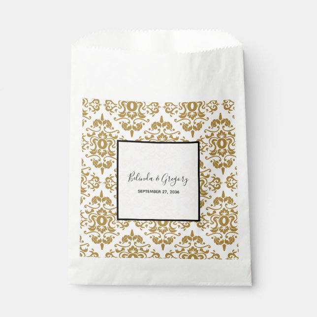 Elegant Black Gold Vintage Wedding Favour Bag (Front)