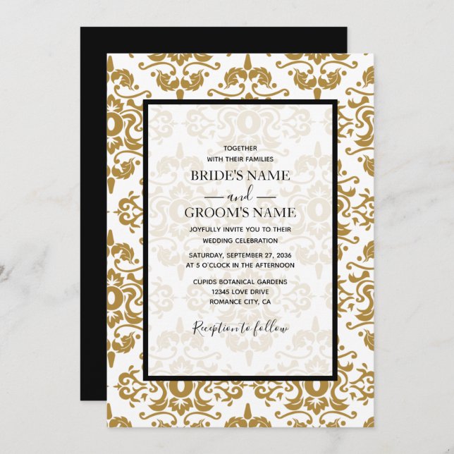 Elegant Black Gold Vintage Wedding Invitations (Front/Back)