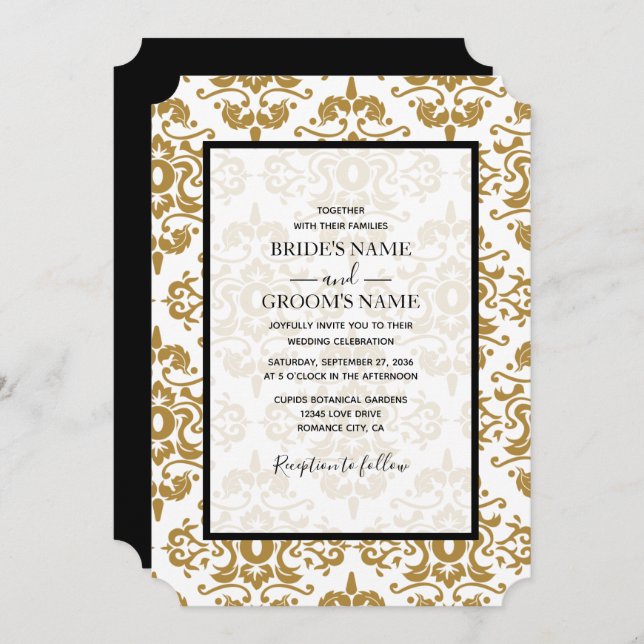 Elegant Black Gold Vintage Wedding Invitations (Front/Back)