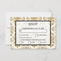 Elegant Black Gold Vintage Wedding RSVP Cards