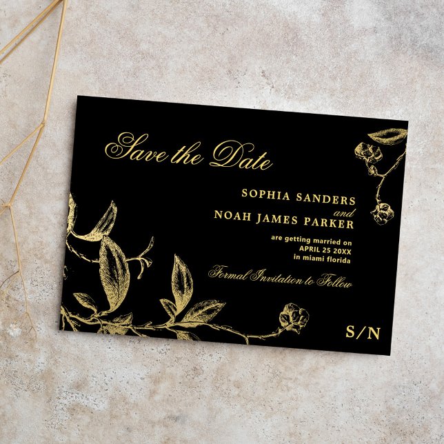 Elegant black gold vintage wedding save the date (Creator Uploaded)