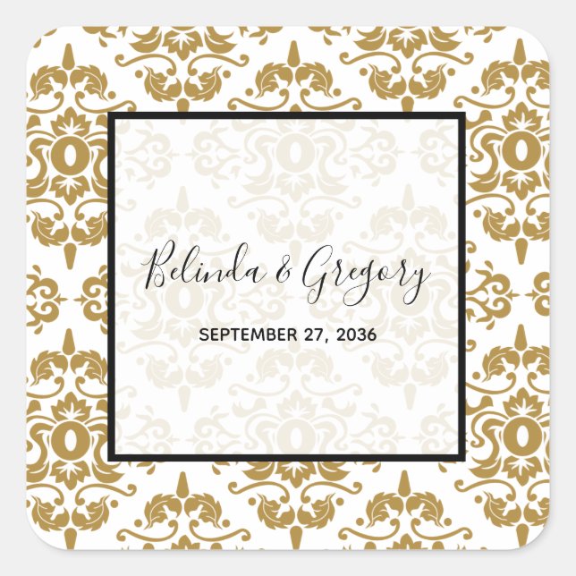 Elegant Black Gold Vintage Wedding Square Sticker (Front)