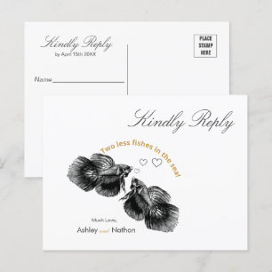 Elegant Black Gold Watercolor Fish Wedding  Postcard