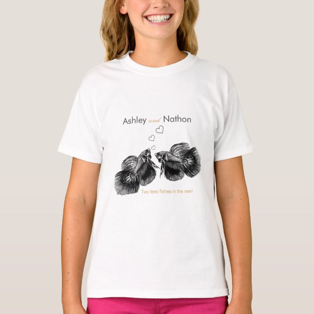 Elegant Black Gold Watercolor Fish Wedding  T-Shirt (Front)