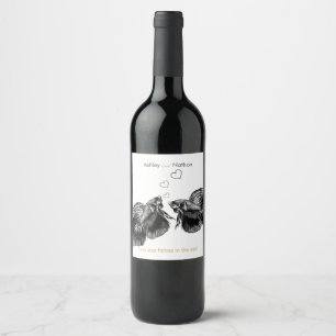 Elegant Black Gold Watercolor Fish Wedding  Wine Label
