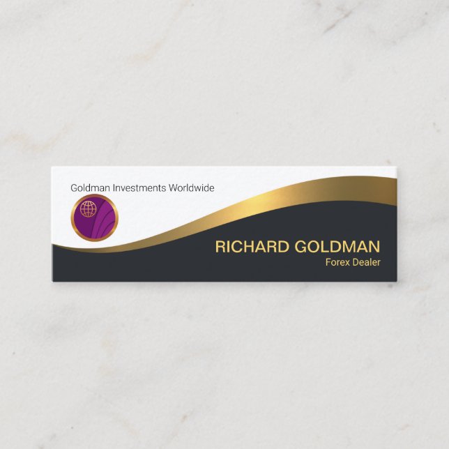 Elegant Black Gold Wave Forex Dealer Mini Business Card (Front)