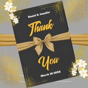 Elegant Black & Gold Wedding Appreciation Floral Thank You Card