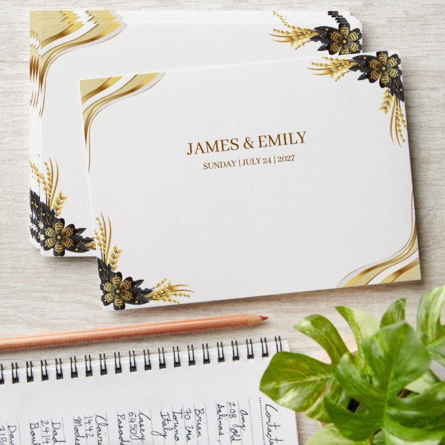 Elegant Black & Gold Wedding Envelope (Stacked)