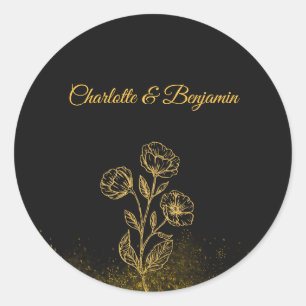 Elegant Black Gold Wedding Favour Sticker