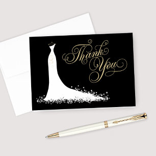 Elegant Black Gold Wedding Gown Bridal Shower Thank You Card