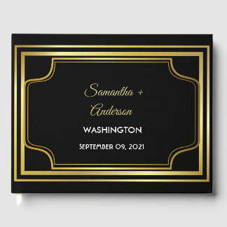 Elegant Black Gold Wedding Guest Book