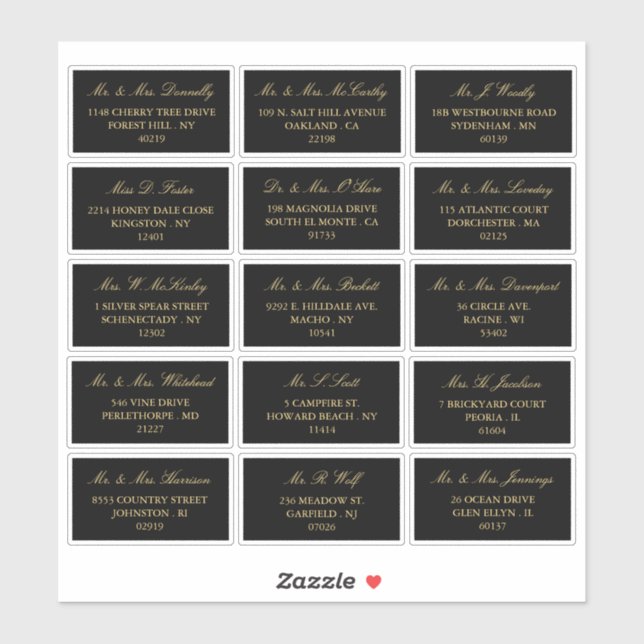 Elegant Black & Gold Wedding Individual Address (Sheet)