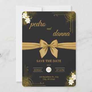 Elegant Black & Gold Wedding Invitation