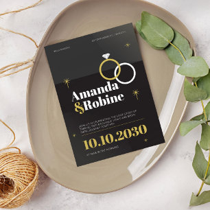 Elegant Black & Gold Wedding Invitation