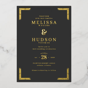 Elegant Black Gold Wedding Invitation