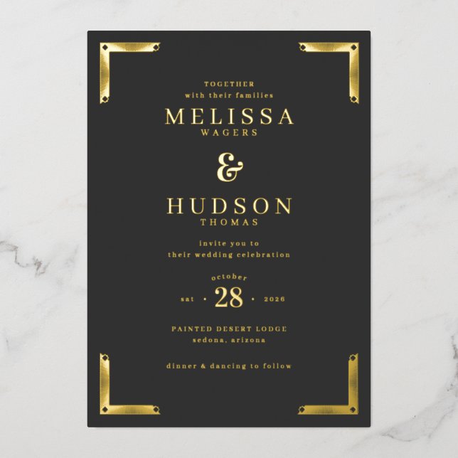 Elegant Black Gold Wedding Invitation (Front)