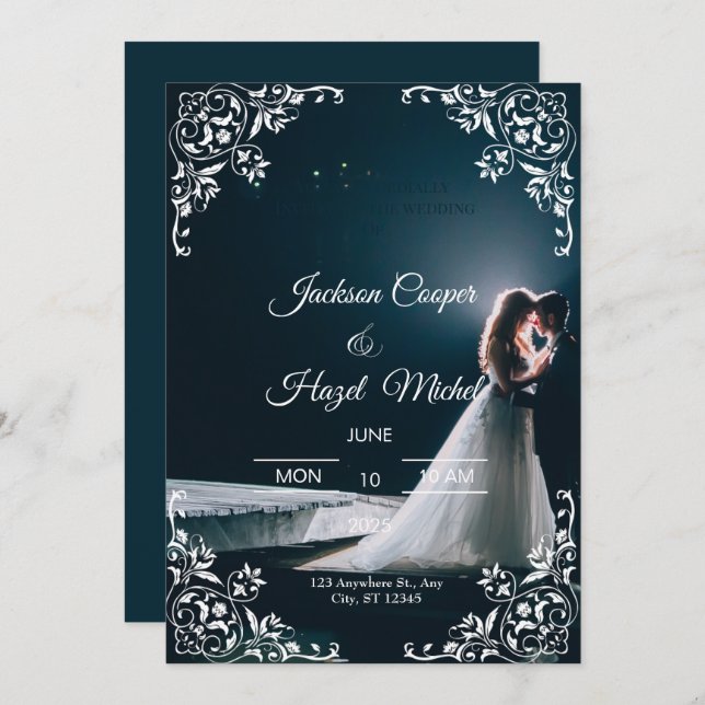 Elegant Black & Gold wedding invitation  (Front/Back)
