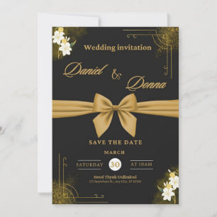 Elegant Black & gold wedding invitation Flat Card